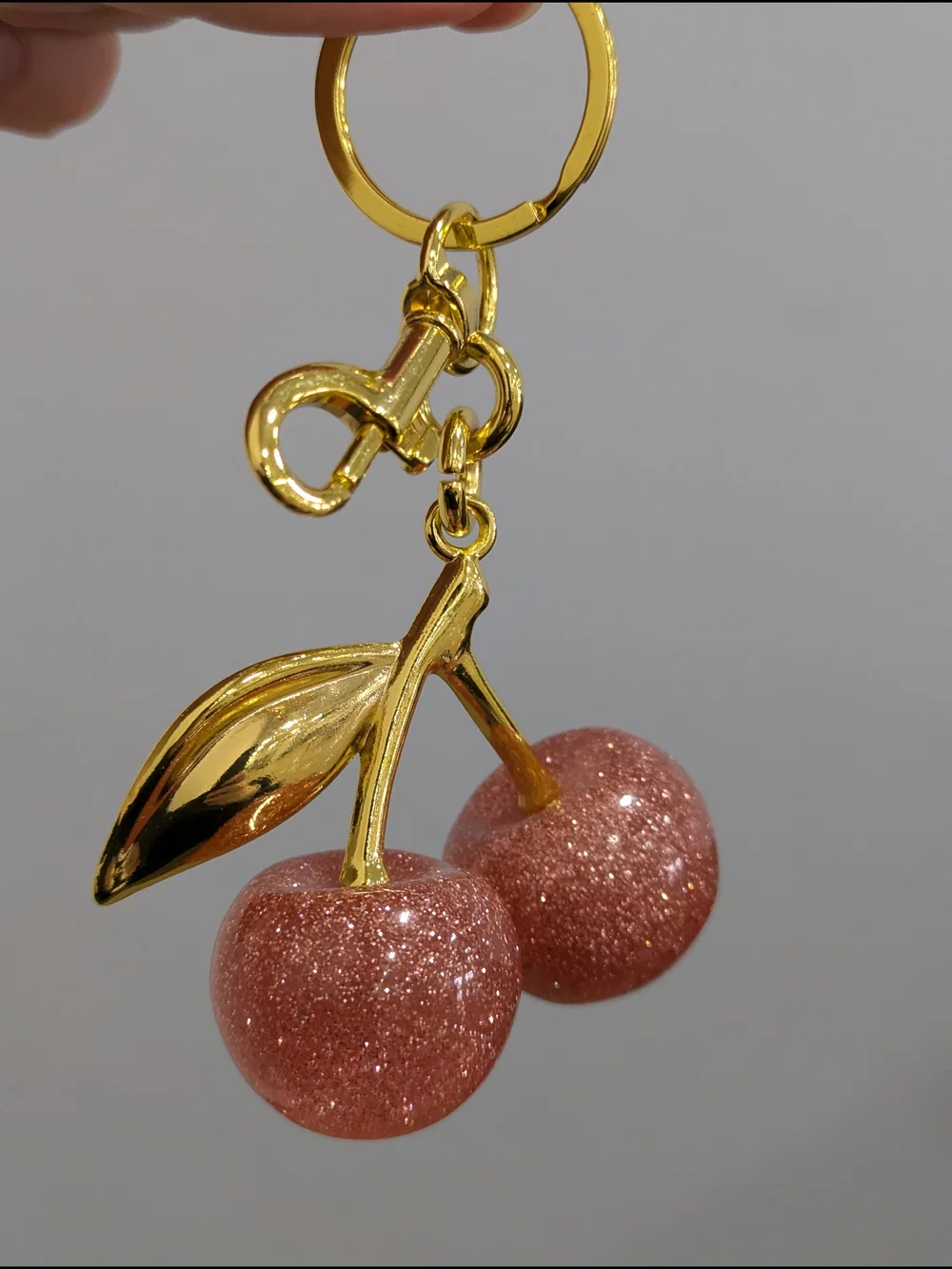 Pink Glitter Cherry Bag Charm Keychain NWOT